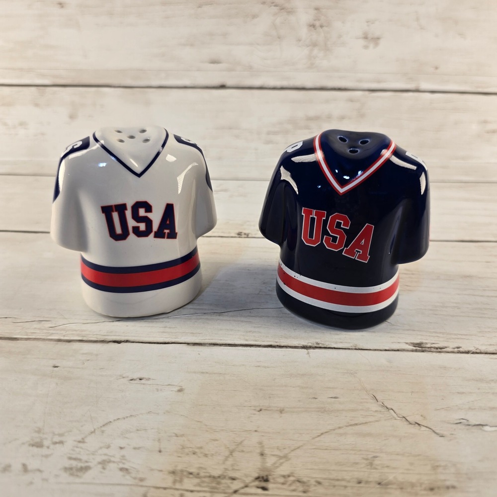 USA Hockey Miracle on Ice 1980 Jersey Salt and Pepper Shaker Set Ceramic